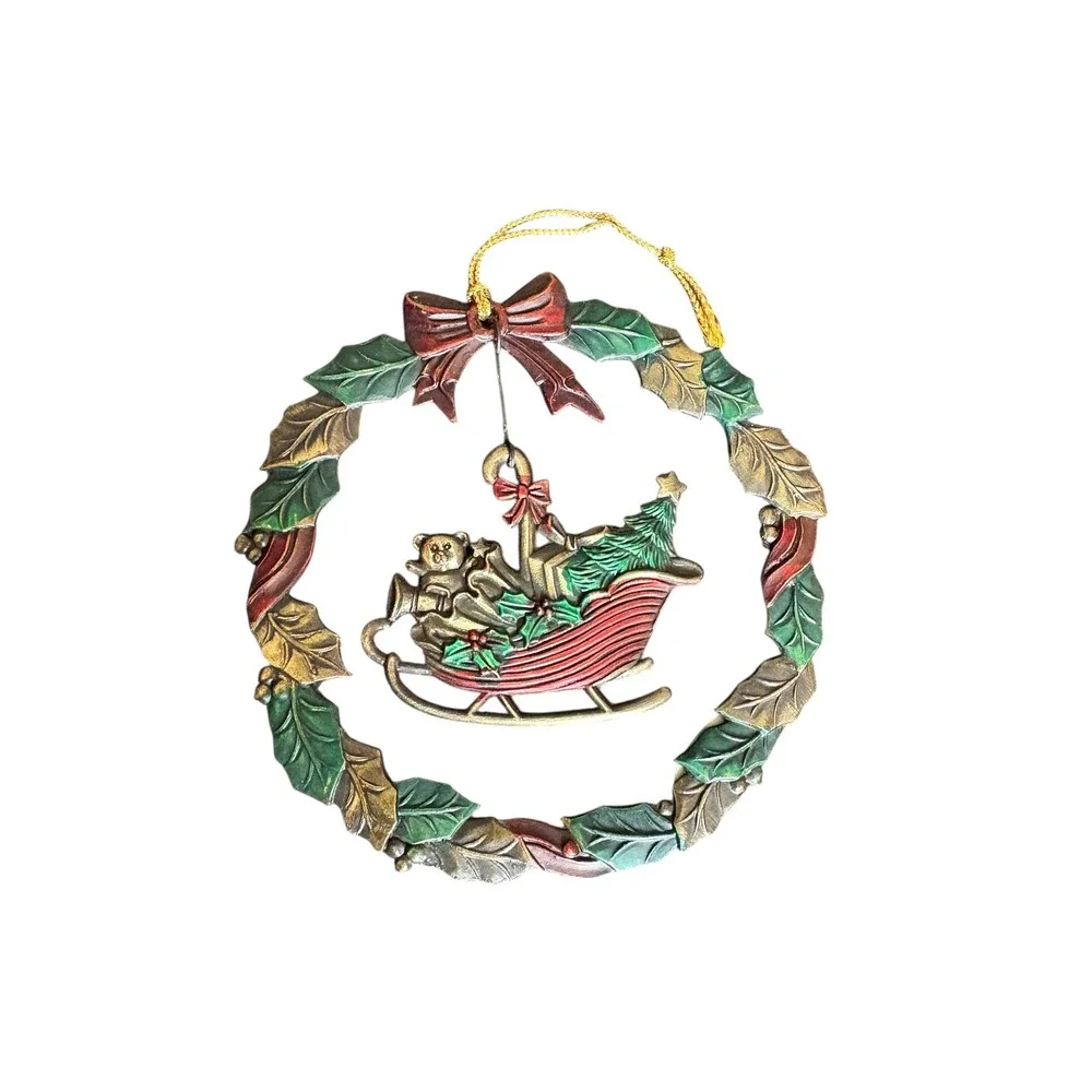 Russ Heirloom Collection Sleigh Wreath‎ Ornament Vintage 1990s with Box